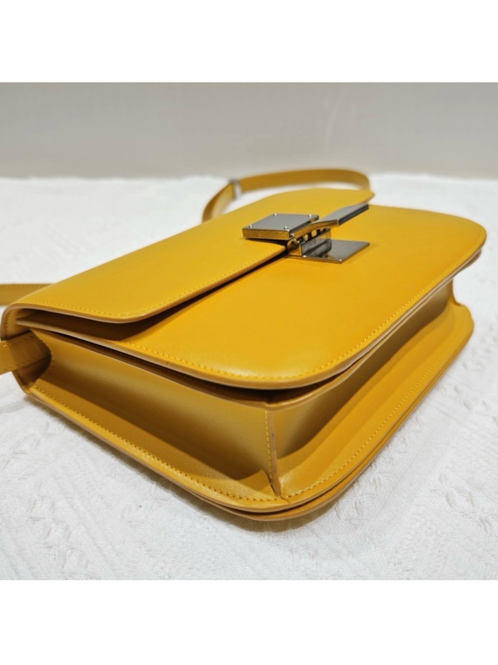 Celine Classic Box Style Leather Shoulder Bag Yellow Minimal Chic - Picture 6 of 14